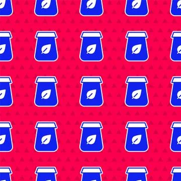 Blue Tea packaging icon isolated seamless pattern on red background. Paper .. Stock Illustration