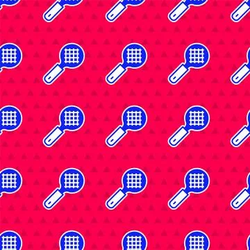 Blue Tea strainer with handle icon isolated seamless pattern on red backgro.. Stock Illustration