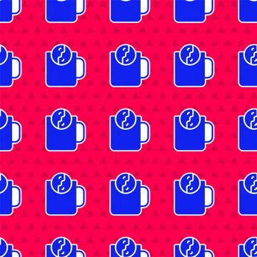 Blue Tea time icon isolated seamless pattern on red background. Vector 스톡 일러스트