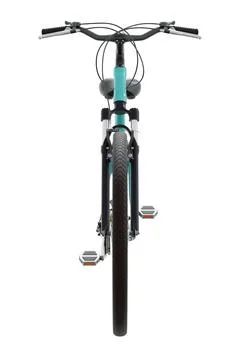 Blue teal bicycle, front view isolated on white background, 3D illustration Stock Illustration