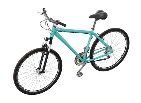 Blue teal bicycle, side top view isolated on white background, 3D illustratio Stock Illustration