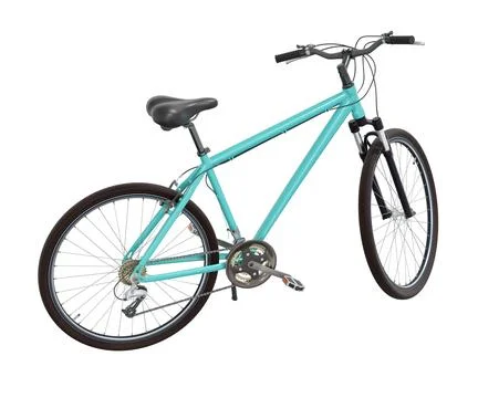 Blue teal bicycle standing on kickstand, side view isolated, 3D illustration Stock Illustration