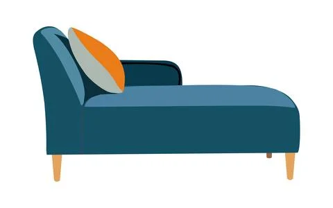 Blue teal sofa with orange pillow vector isolated. Stock Illustration