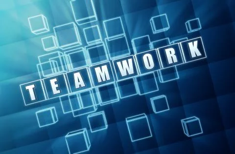 Blue teamwork in glass blocks Stock Illustration