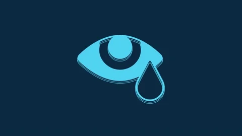 Blue Tear cry eye icon isolated on blue background. 4K Video motion graphic Stock Footage 235909380