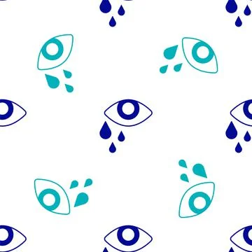 Blue Tear cry eye icon isolated seamless pattern on white background. Vector Stock Illustration