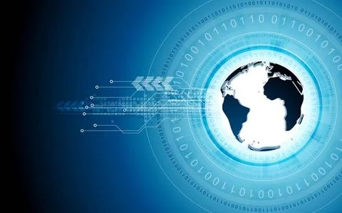 Blue tech background with globe and binary code Blue tech background with ... 스톡 사진