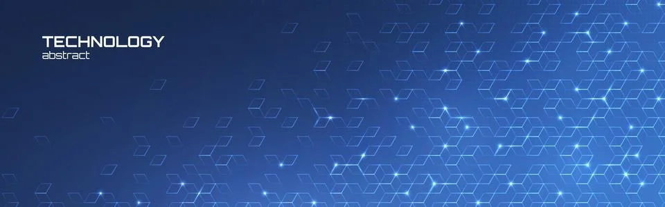 Blue Tech background with glowing hexagonal grid. Abstract digital connections Illustrazione stock