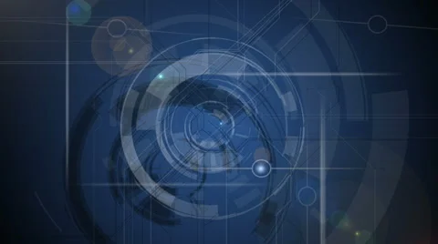 Blue tech background. Rotating elements, lines and shining blue center. Full HD Stock Footage 40069737