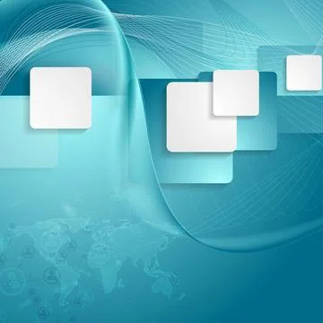 Blue tech background with squares, waves and map Blue tech background with... Stock Photos