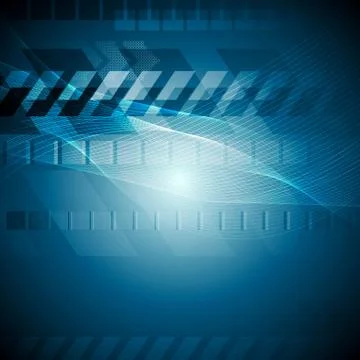 Blue tech background with wavy lines Stock Illustration