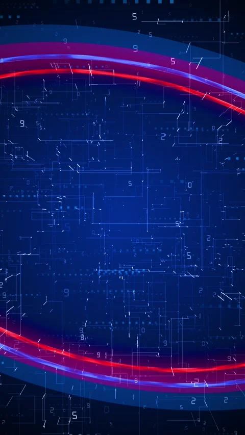Blue tech circuit interface background red glowing arcs, schematic lines, and di Stock Footage 340419510