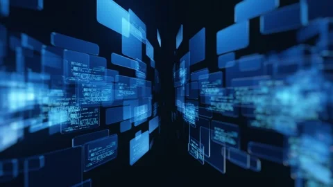 Blue Tech Code Panel Spinning and Flying Loop Video Tunnel Background for 스톡 동영상 334058325