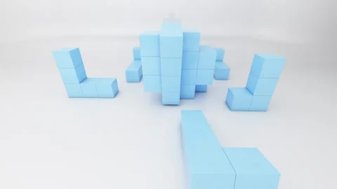 Blue tech cubes assembly Stock Footage 232050794