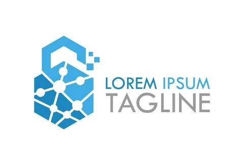 Blue Tech Dot Line Connect Padlock Logo Design	 Stock Illustration