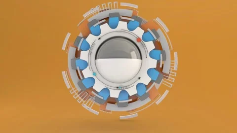 Blue Tech Gears on orange 3d industry animation Stock Footage 242076415