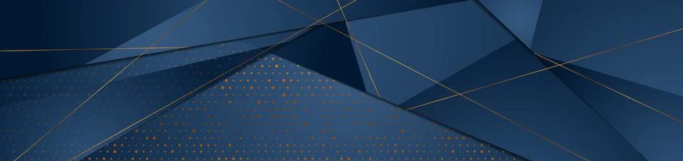 Blue tech geometric polygonal background with golden shiny lines Stock Illustration