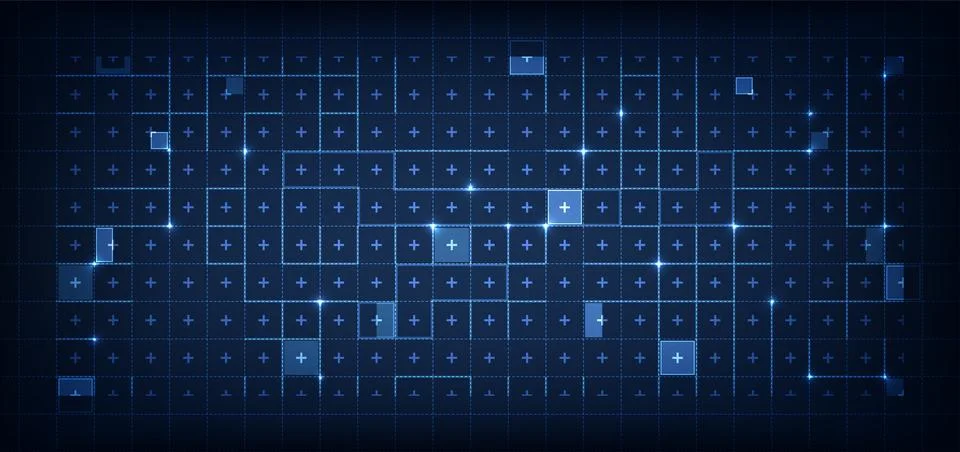 Blue tech grid background with glowing elements Stock Illustration