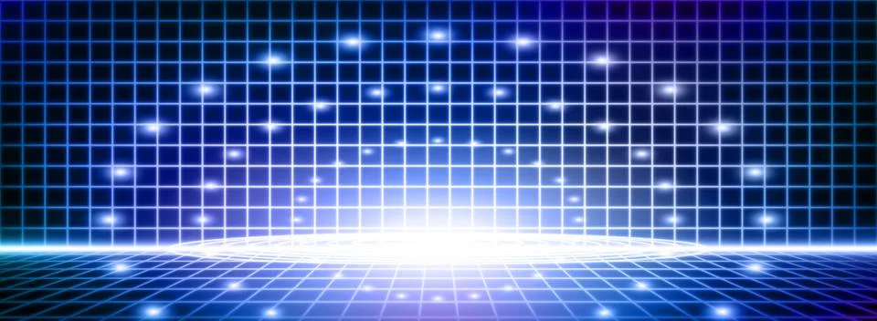 Blue tech grid background with light beam spots イラスト素材