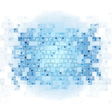 Blue tech squares on white background Illustrazione stock