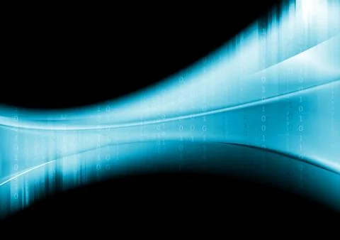 Blue tech wavy background with binary system code Stock Illustration