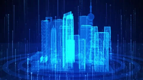 Blue Tech Wireframe Building 動画素材 338219839