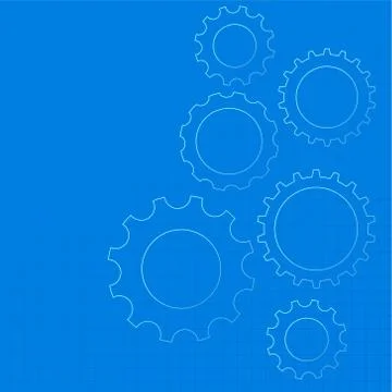 Blue technical gear diagram background Stock Illustration