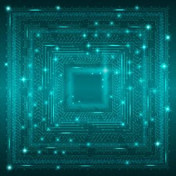 Blue technological background with square elements of a stylized microcircu.. Stock Illustration