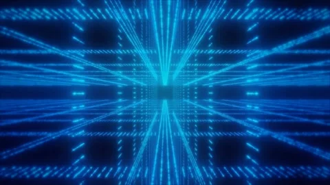 Blue technological space from lines and dots, virtual cyber tunnel. Stock Footage 296975500