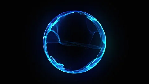 Blue technology 3d sphere of glowing particles and energy waves. Stock Footage 307923847