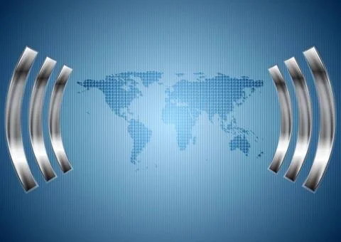 Blue technology background Blue technology background with map and metal e... Stock Photos