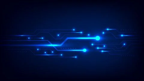 Blue technology background with glowing circuit board lines and digital dat.. Stock-Illustration