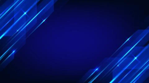 Blue technology background with neon light lines and glowing geometric shap.. Stock Illustration