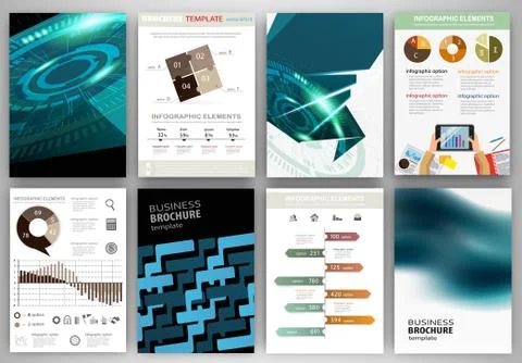 Blue technology backgrounds and concept infographics set Stock Illustration