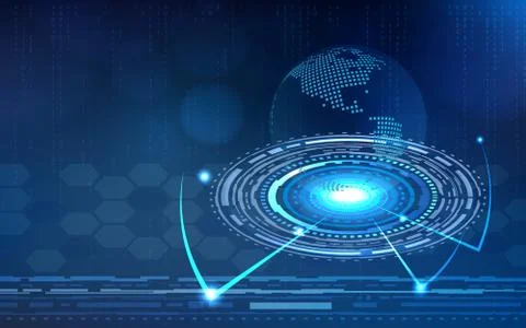 Blue technology circle and computer abstract background with blue and binary  스톡 일러스트