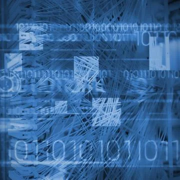Blue technology design with binary code against view of data technology Stock Illustration
