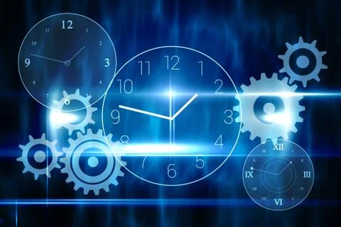 Blue technology design with clock Stock Illustration