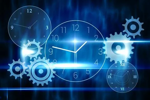 Blue technology design with clock Stock Illustration