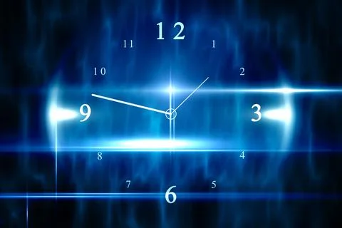 Blue technology design with clock 스톡 사진