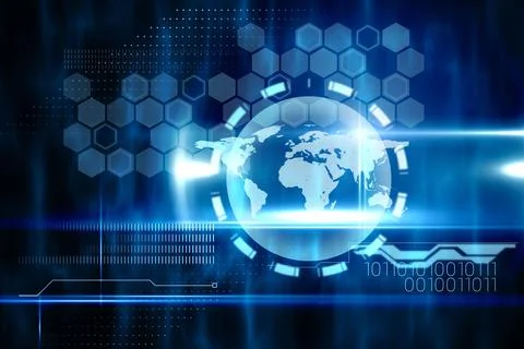 Blue technology design with globe Stock Illustration