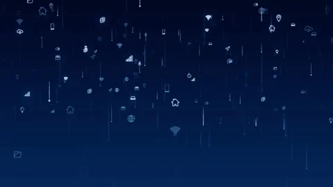 Blue technology futuristic icon fall on abstract background seamless loop video Stock Footage 157149830