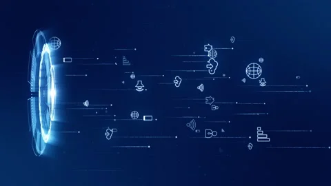 Blue technology icon connection with rotation futuristic circle technology Stock Footage 154012879