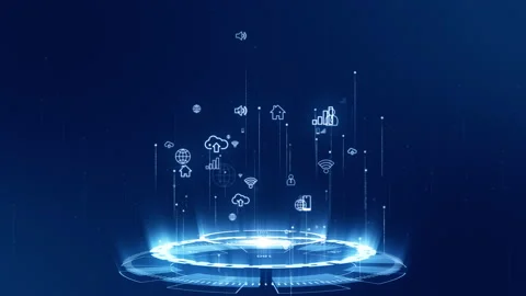Blue technology icon connection with rotation futuristic circle technology Stock Footage 154012880