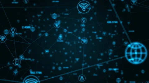 Blue technology icon network connection abstract background seamless loop video Stock Footage 146769677