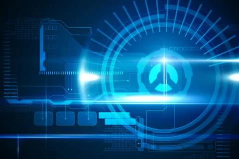 Blue technology interface with dial Stock Illustration