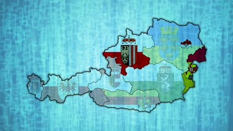 Blue technology map with flashing regions of Austria Stock Footage 87095629