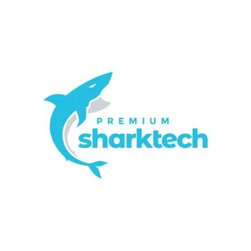Blue technology shape shark jump logo design vector graphic symbol icon ill.. Stock Illustration