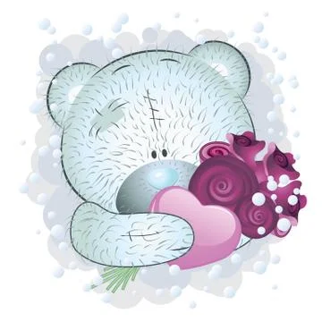 Blue teddy bear with roses Stock Illustration