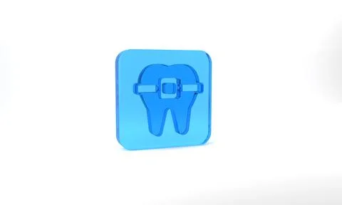 Blue Teeth with braces icon isolated on grey background. Alignment of bite of Stock Illustration