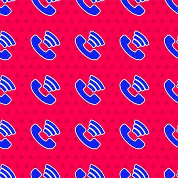 Blue Telephone 24 hours support icon isolated seamless pattern on red background Stock Illustration